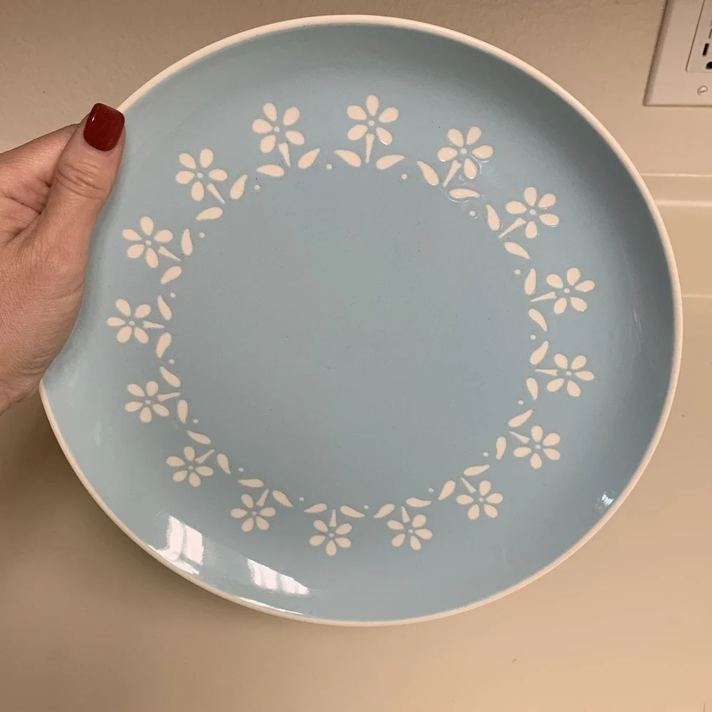 Harkerware Petit Fleurs Sky Blue Dinner Plates, Oven Proof Set of 2 Harker USA